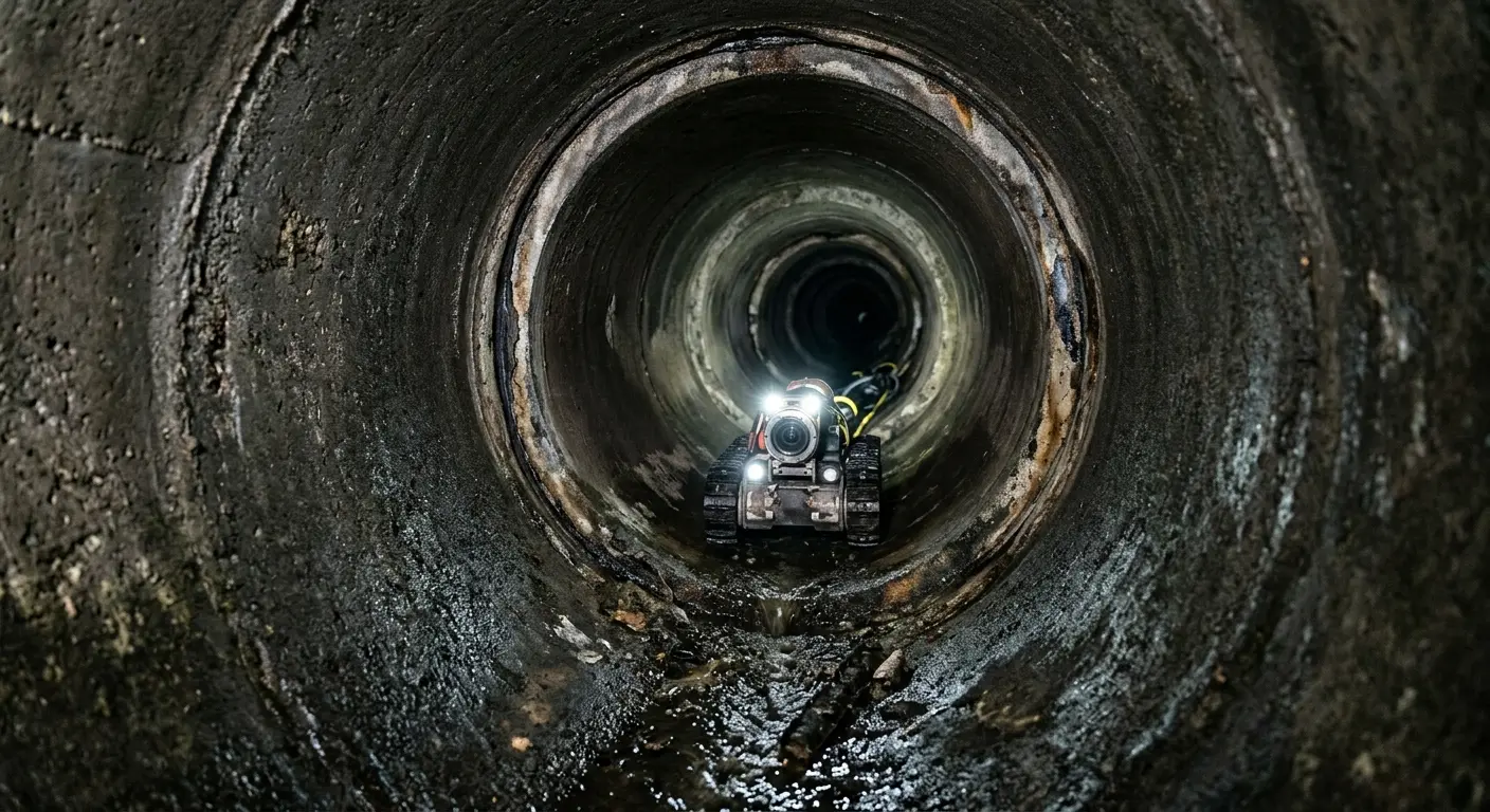 Robotic sewer camera inspecting pipe interior for Sewer Line Cleaning in Rosendale